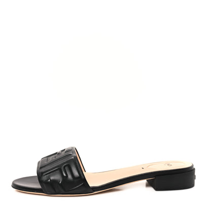 Fendi Nappa FF Embossed Flat Slide Sandals 40 Black 1 of 9
