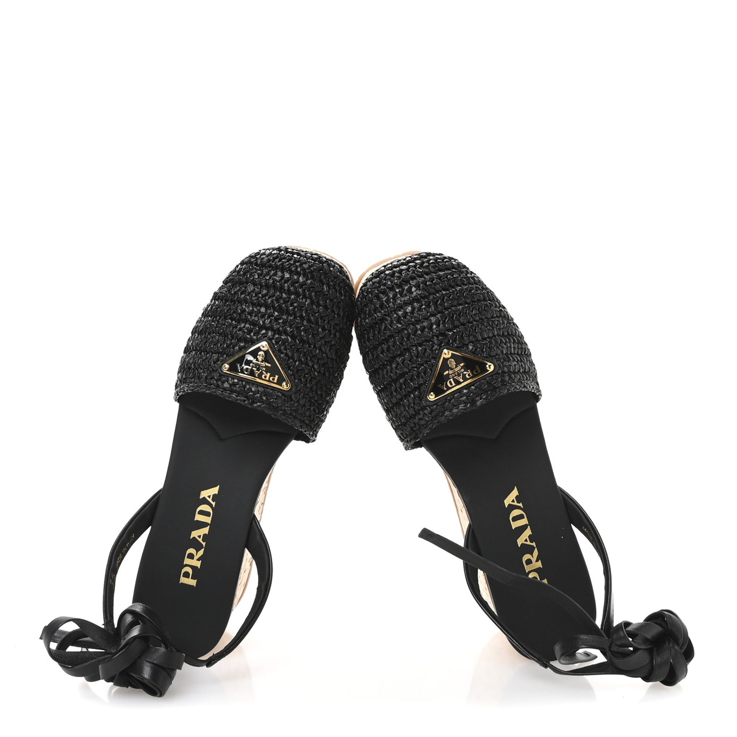 Raffia Cork Triangle Crochet Ankle Strap Platform 75mm Sandals 35 Black