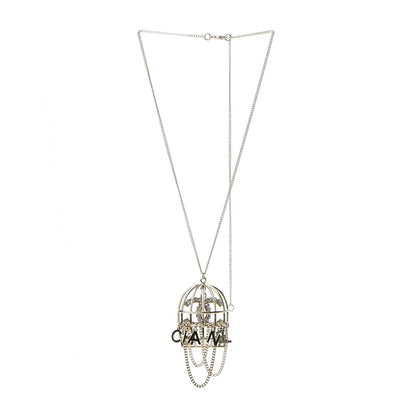 Chanel Metal Crystal Logo Bird Cage Necklace Gold 3 of 7