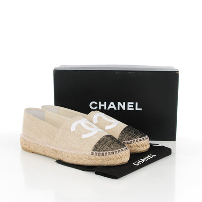 Chanel Toile Sequin CC Espadrilles 40 Beige Black 3 of 11