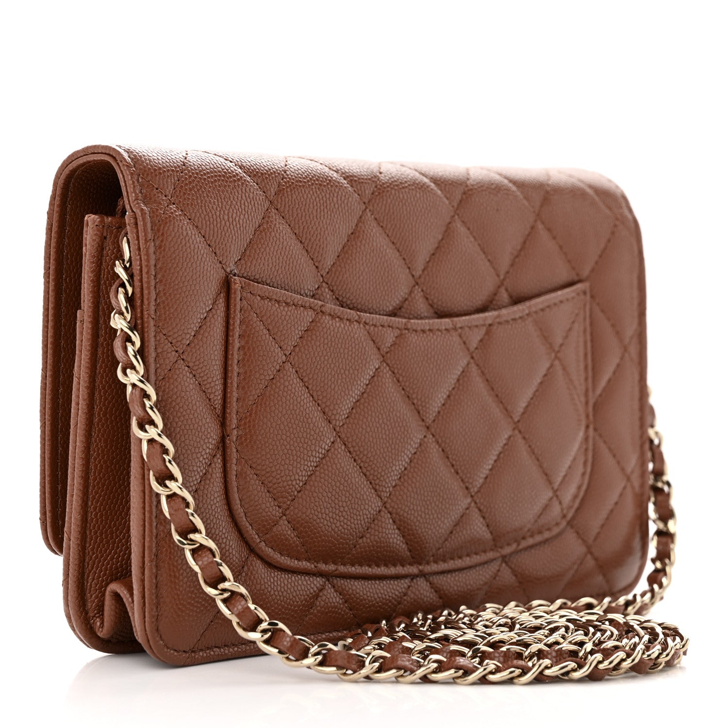 Chanel Shiny Caviar Quilted Strass Wallet On Chain WOC Light Brown 3 of 12