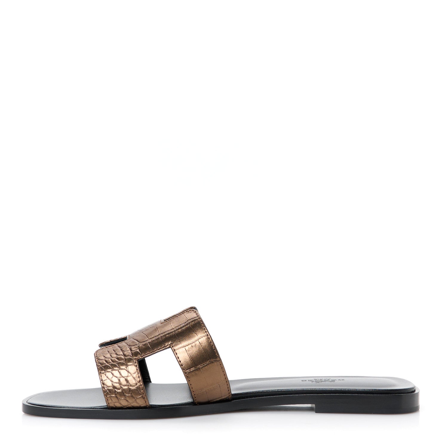 Hermes Metallic Alligator Oran Sandals 40 Dore Antique 1 of 9