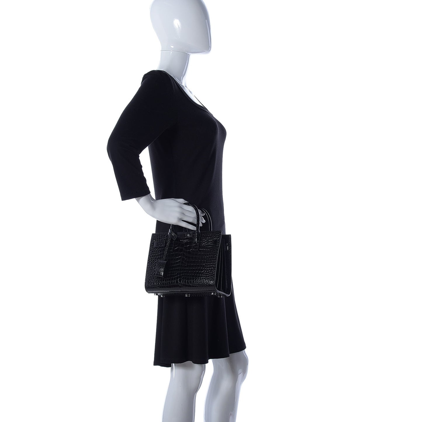 Calfskin Crocodile Embossed Nano Sac De Jour Black