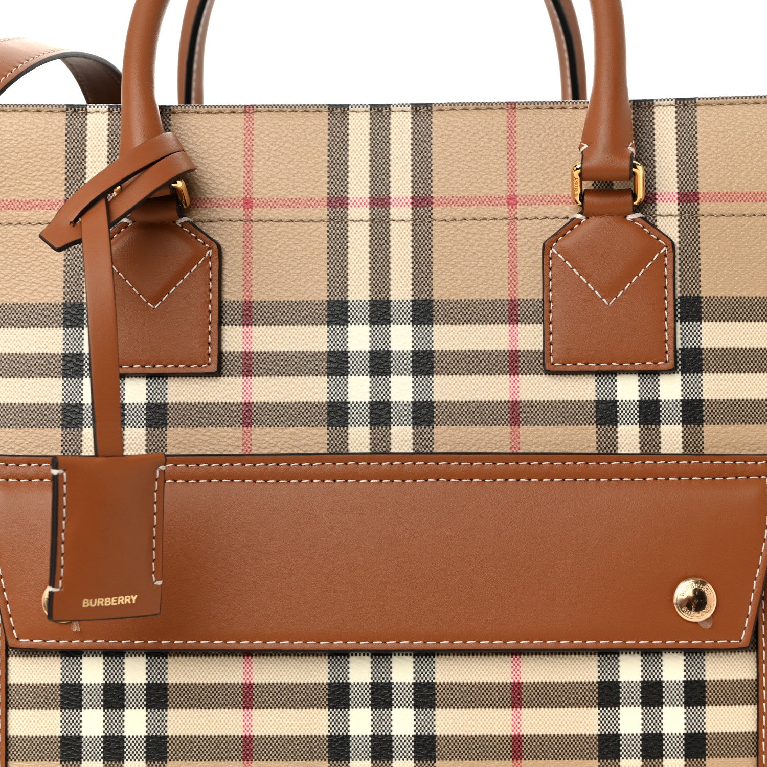 Burberry Canvas Vintage Check Calfskin Medium Freya Tote Briar Brown 9 of 13