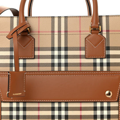 Burberry Canvas Vintage Check Calfskin Medium Freya Tote Briar Brown 9 of 13