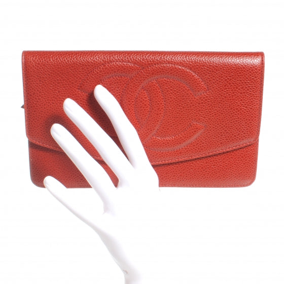 Caviar CC Flap Clutch Wallet Red