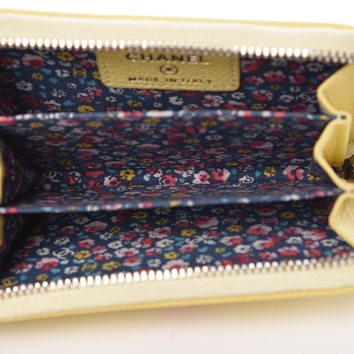 Chanel Goatskin CC Clover Zip Coin Purse Yellow 5 of 8