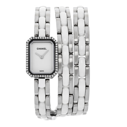 Chanel Stainless Steel Ceramic Diamond Bezel 16mm Premiere Triple Row Quartz Watch White 1 of 4