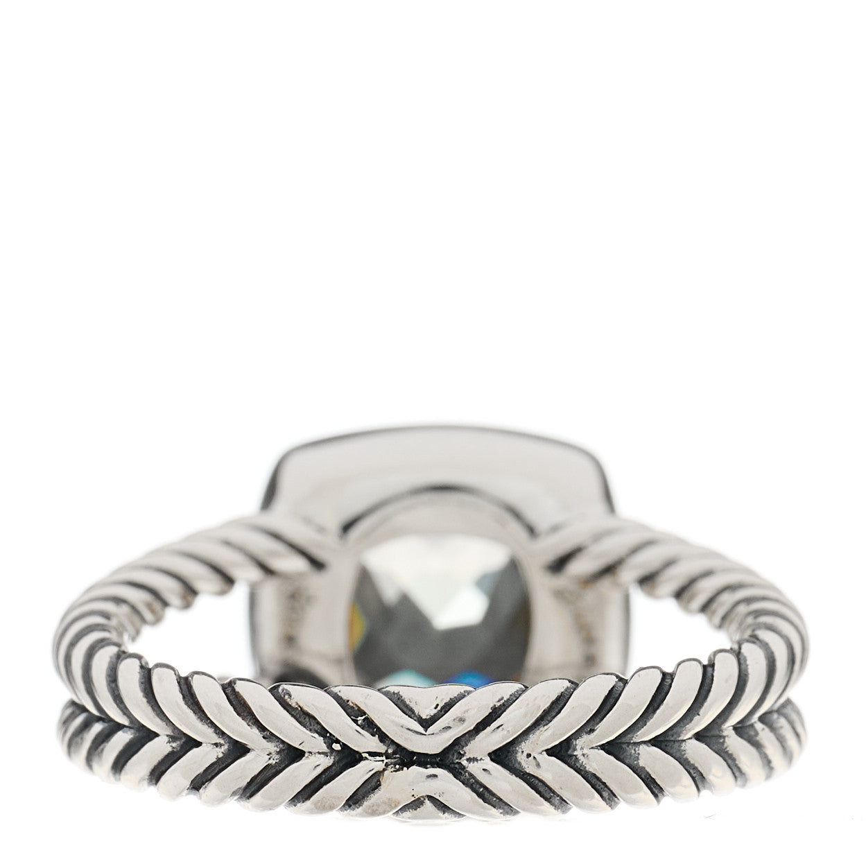 David Yurman Sterling Silver Diamond Prasiolite 7mm Petite Albion Ring 54 7 3 of 4