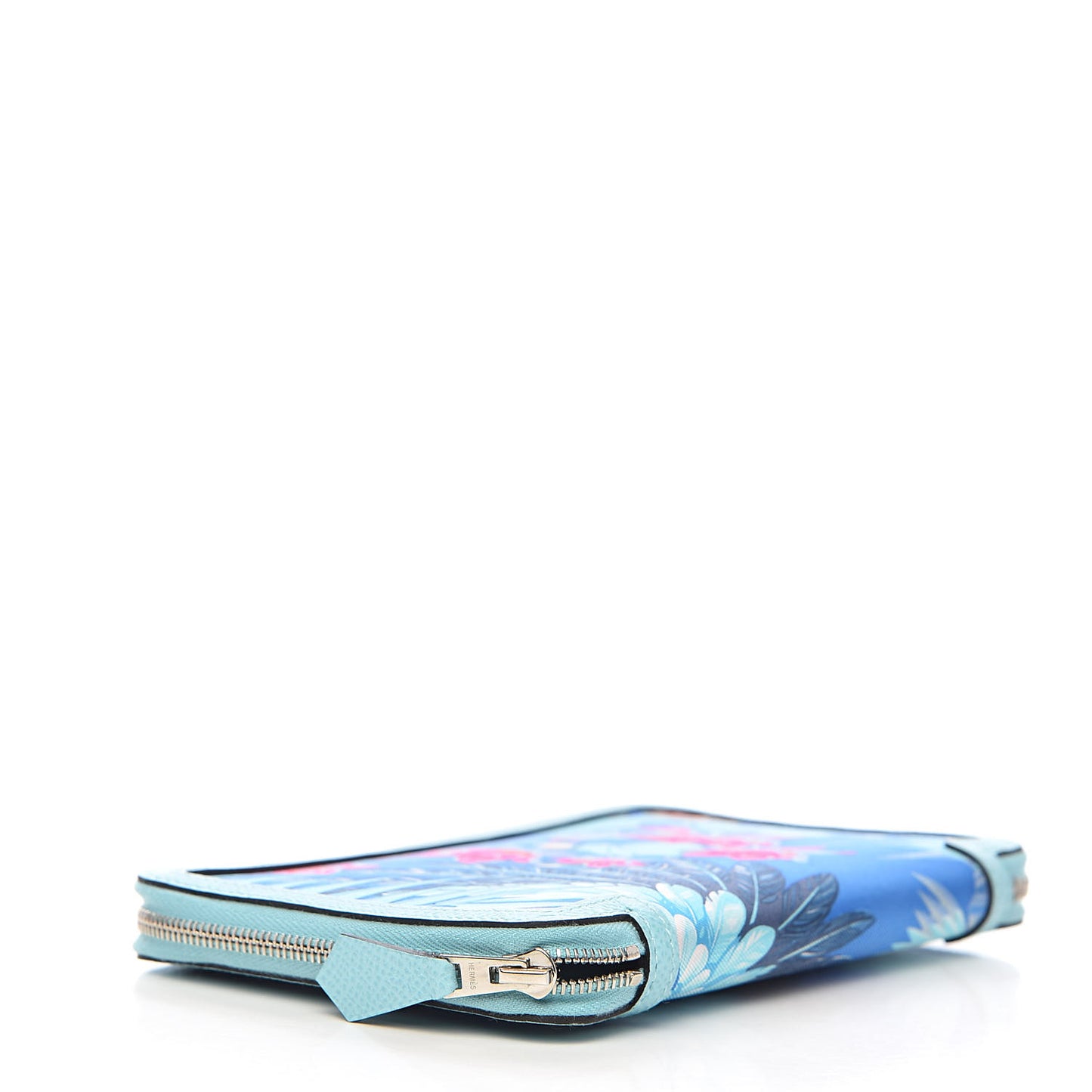 Epsom Printed Silk Flamingo Party Soie-Cool Wallet Mykonos Bleu Atoll