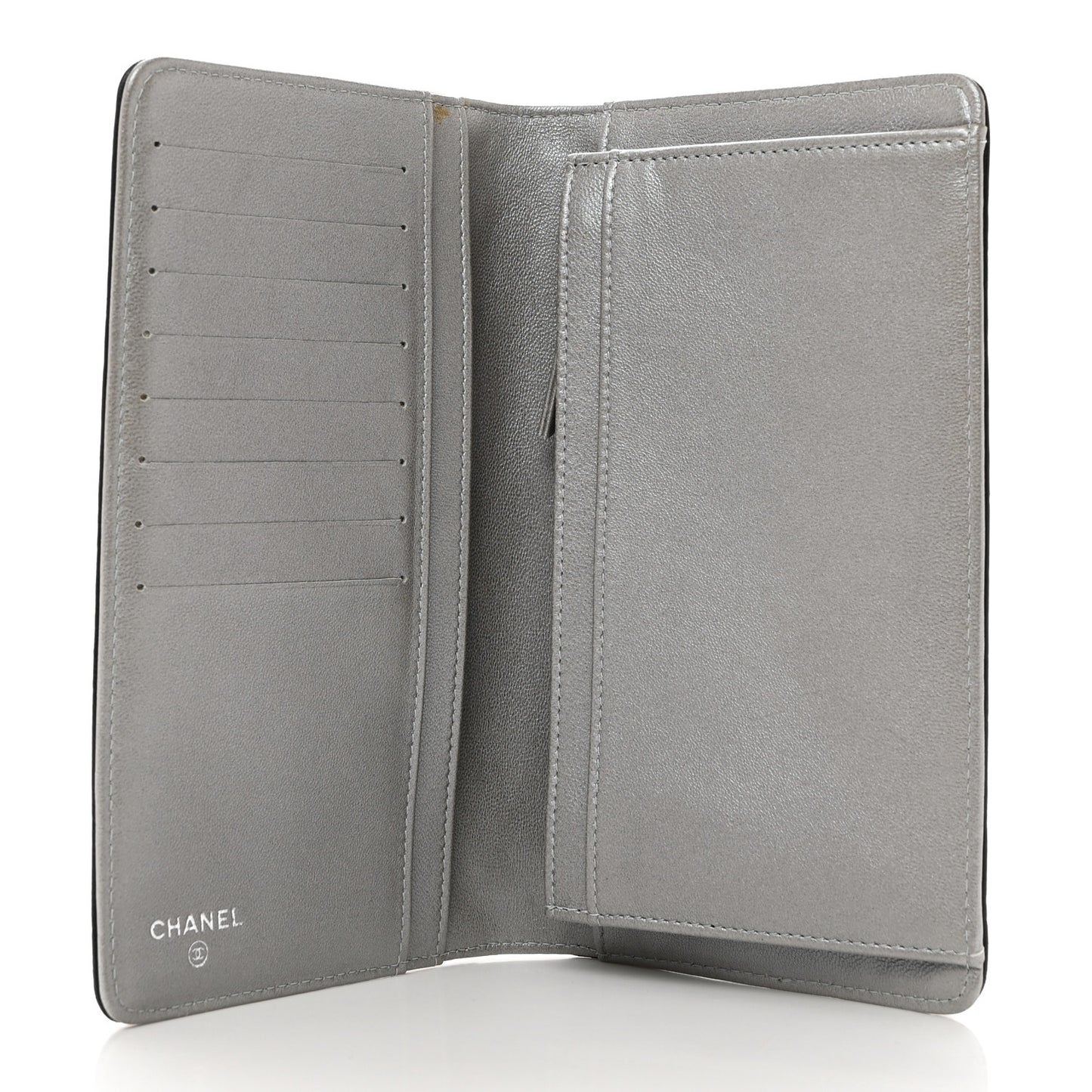 Lambskin Camellia Embossed Yen Wallet Black