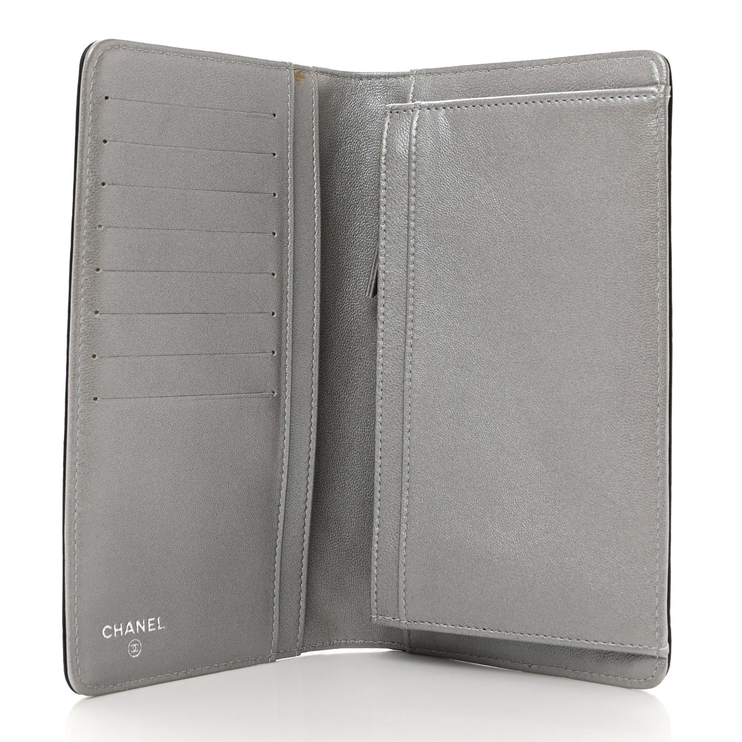 Chanel Lambskin Camellia Embossed Yen Wallet Black 5 of 9