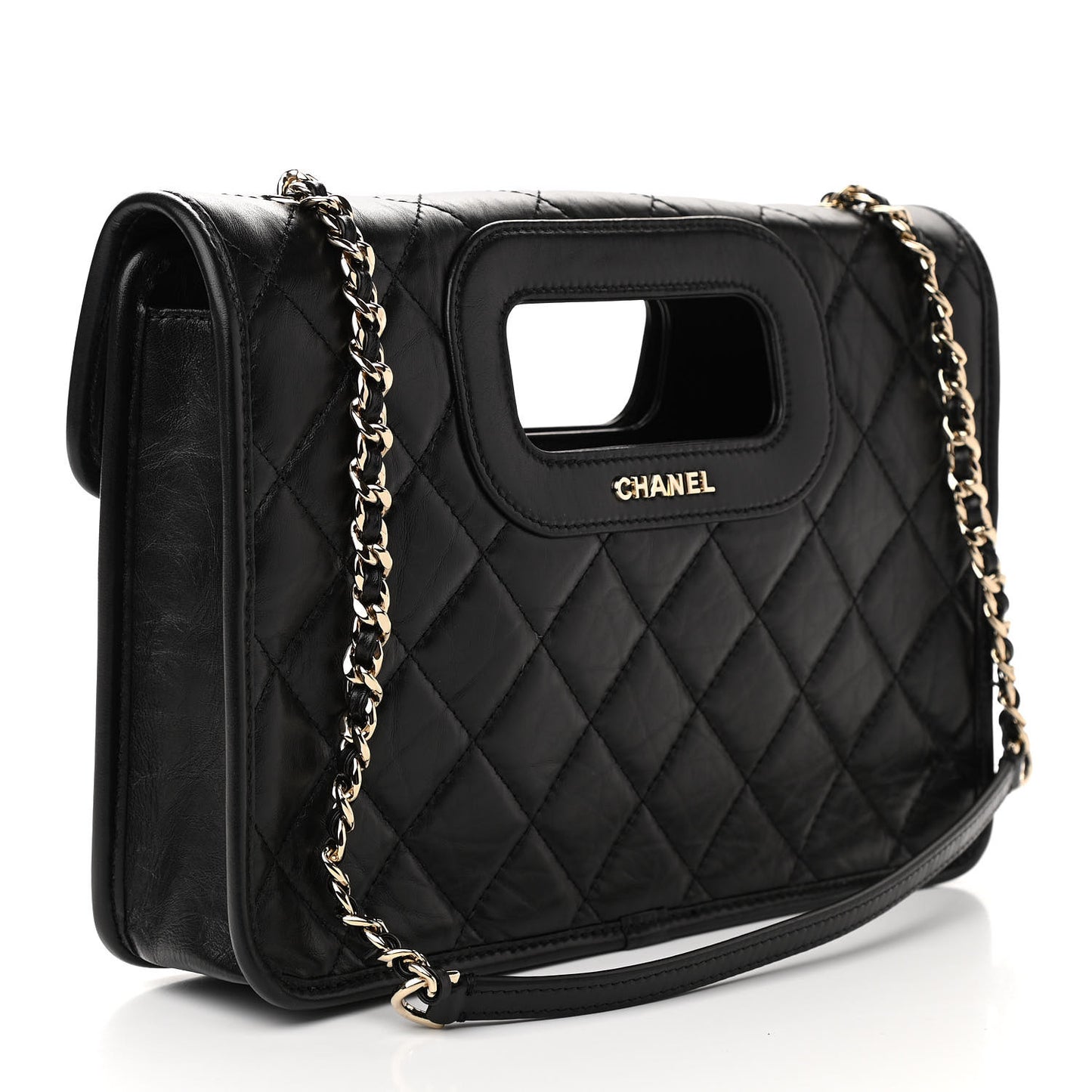 Aged Calfskin Charms Flap Bag Black