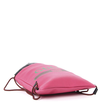 Gucci Grained Calfskin Logo Drawstring Backpack Box Pink Green Black 4 of 12