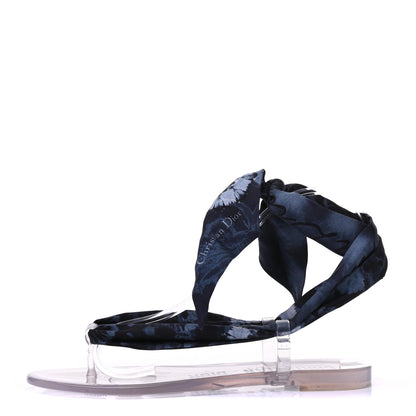 Christian Dior PVC Silk KaleiDiorscopic Mitzah Scarf Thong Sandals 36 Denim Blue 1 of 8