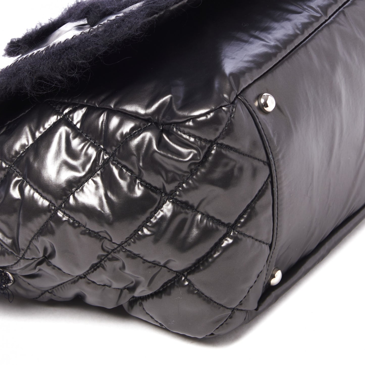 Vinyl Mohair Trimmed Accordion Arctic Polar Ice Flap Black