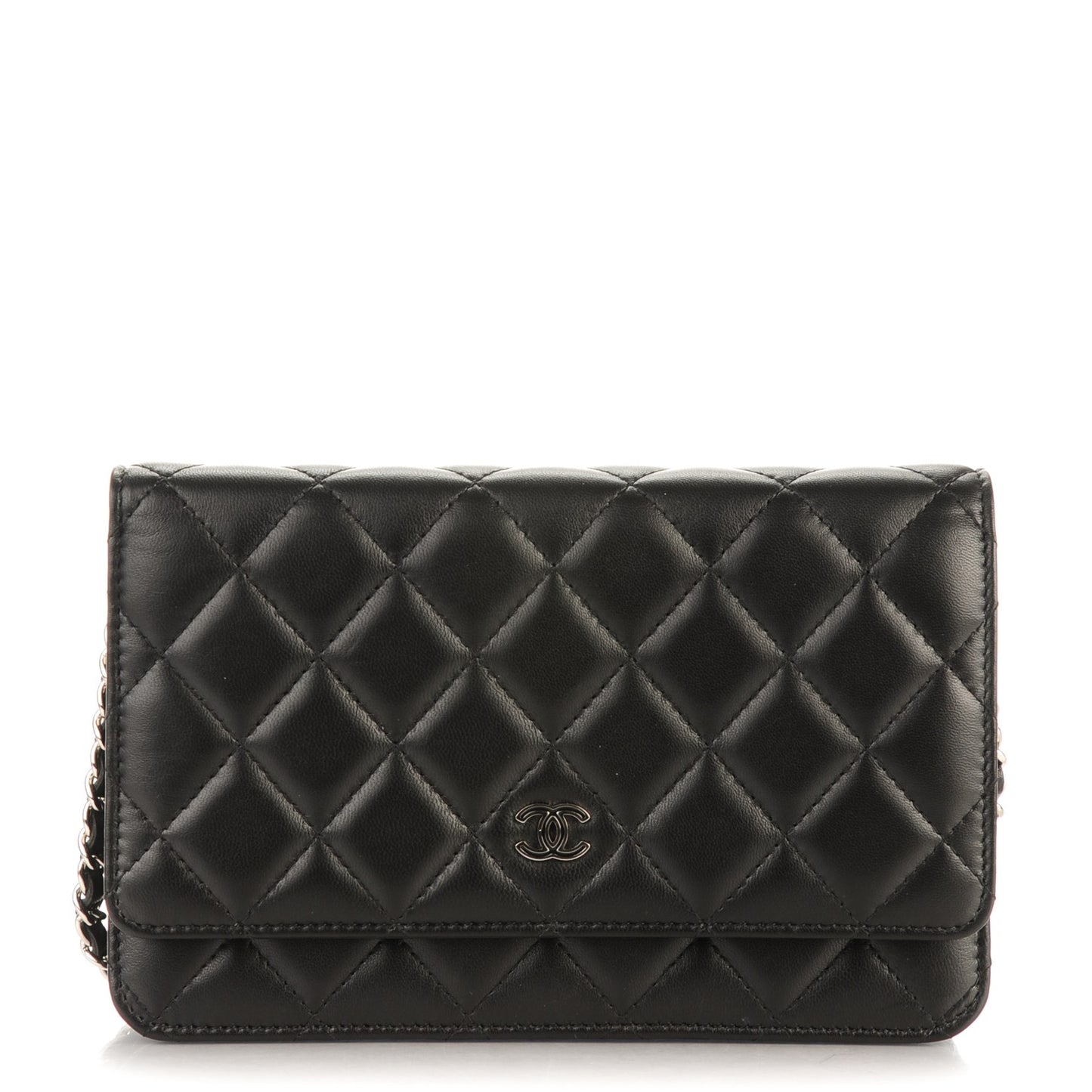 Lambskin Quilted Wallet On Chain WOC Black
