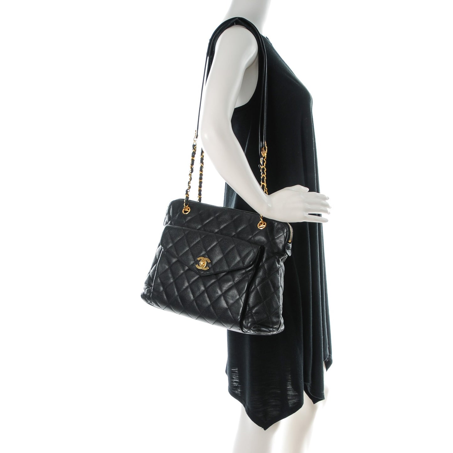 Caviar Quilted Flap Shoulder Bag Black