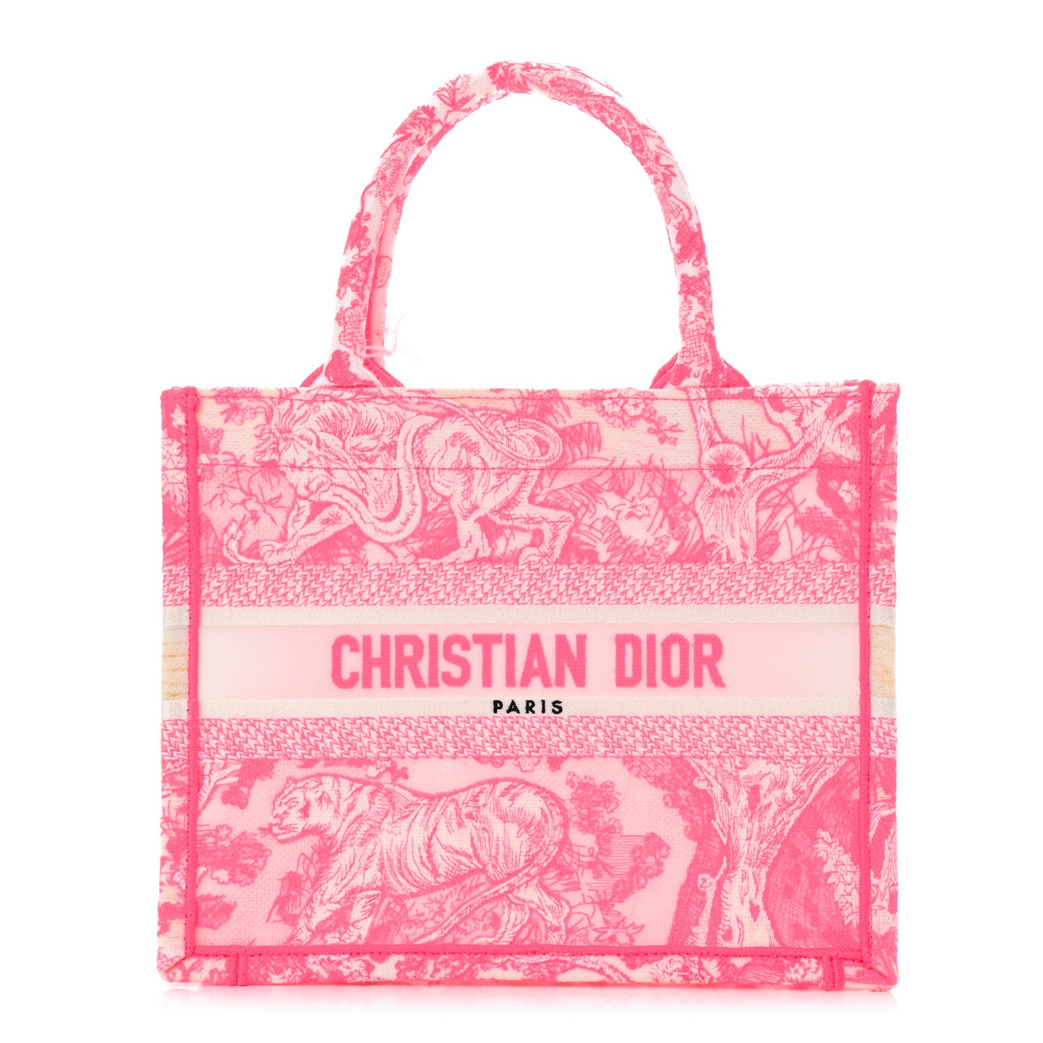 Christian Dior Transparent Canvas Embroidered Small Toile De Jouy Reverse Book Tote Fluorescent Pink 1 of 12