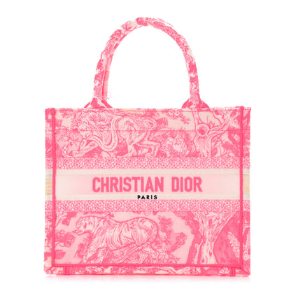 Christian Dior Transparent Canvas Embroidered Small Toile De Jouy Reverse Book Tote Fluorescent Pink 1 of 12