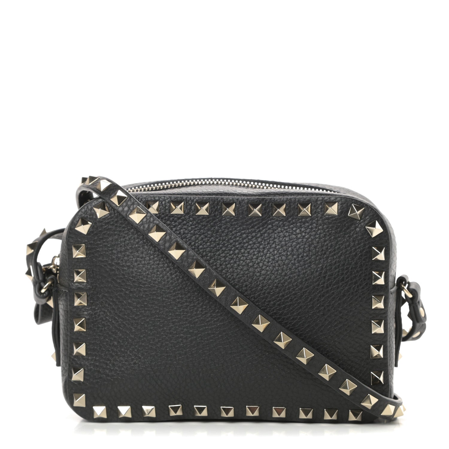 Valentino Garavani Pebbled Calfskin Rockstud Camera Crossbody Bag Black 1 of 9