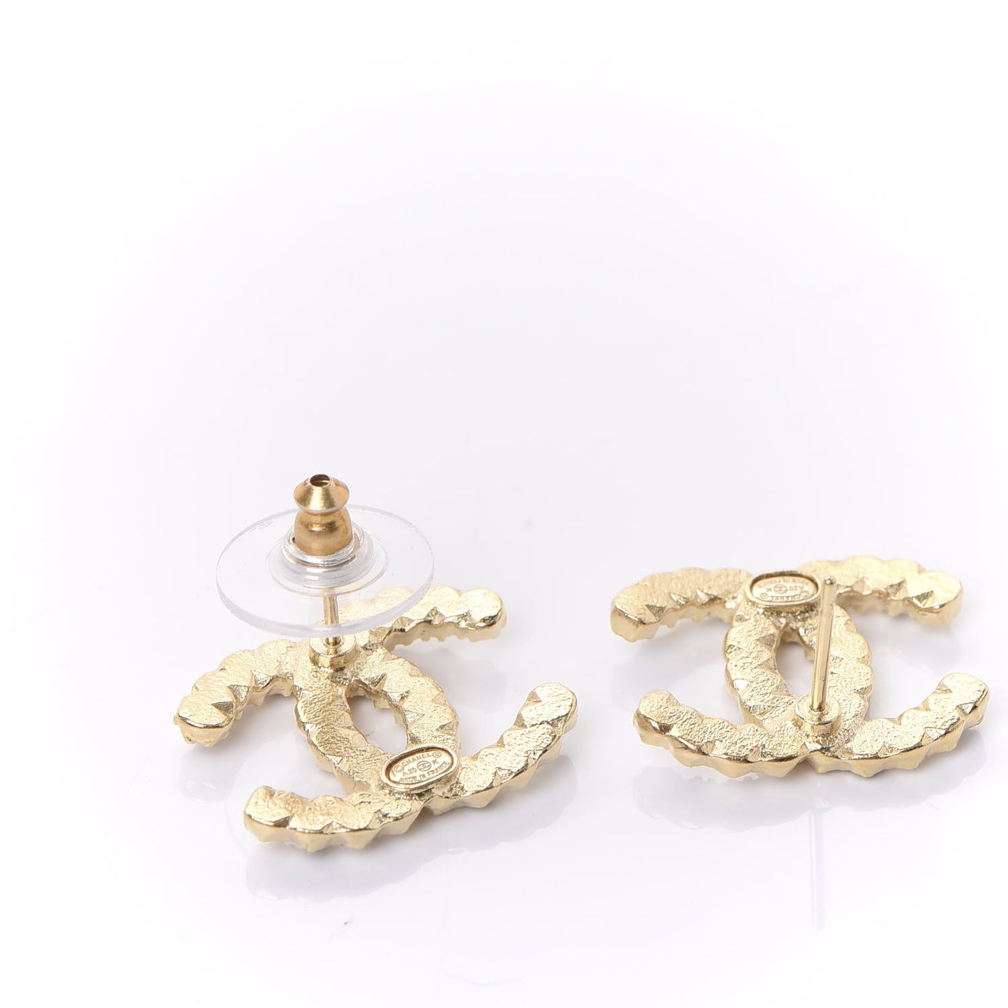 Resin Pearl Crystal CC Earrings Gold Black