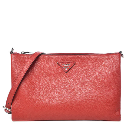 Prada Vitello Daino Zippered Shoulder Bag Rosso 1 of 11