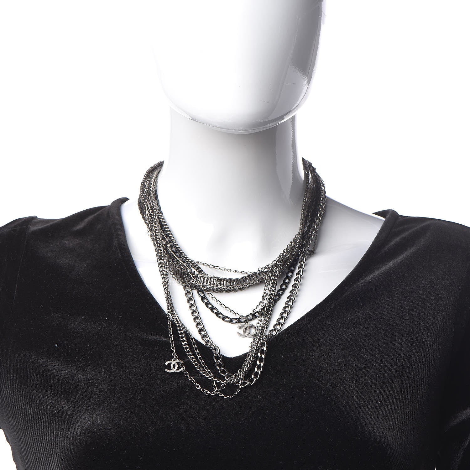 Chanel Gripoix CC Long Multistrand Necklace Ruthenium Black 2 of 5