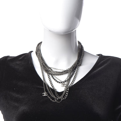 Chanel Gripoix CC Long Multistrand Necklace Ruthenium Black 2 of 5