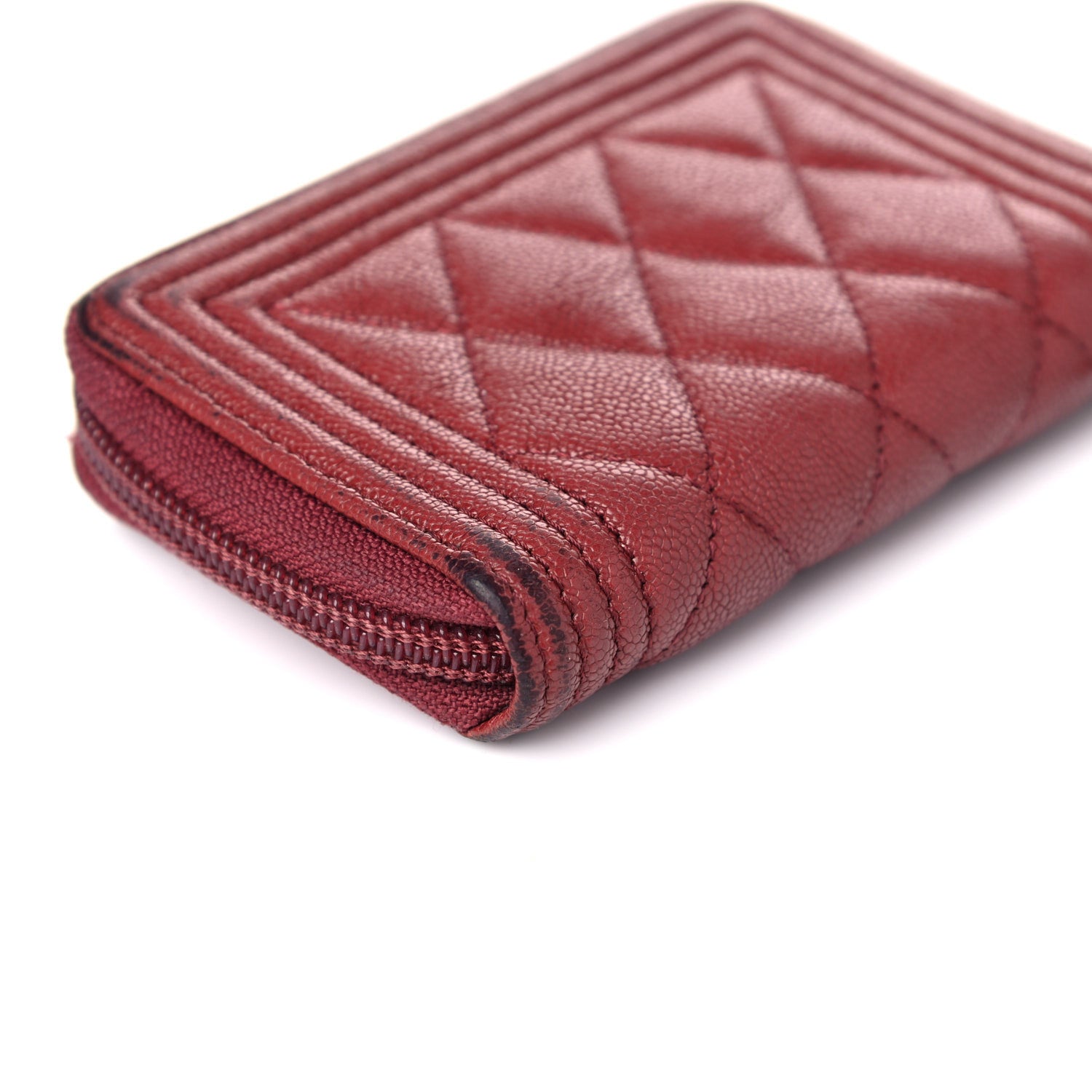 Chanel Caviar Quilted Boy Zip Around Coin Purse Wallet Burgundy 11 of 16