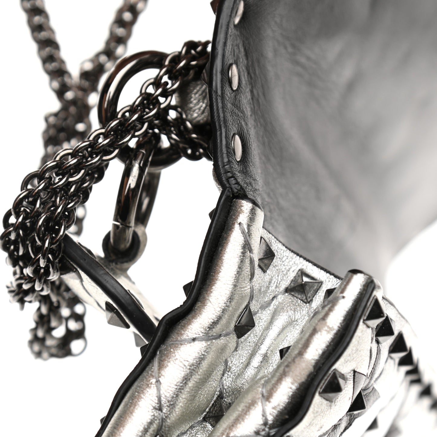 Metallic Lambskin Medium Star Rockstud Spike Shoulder Bag Silver