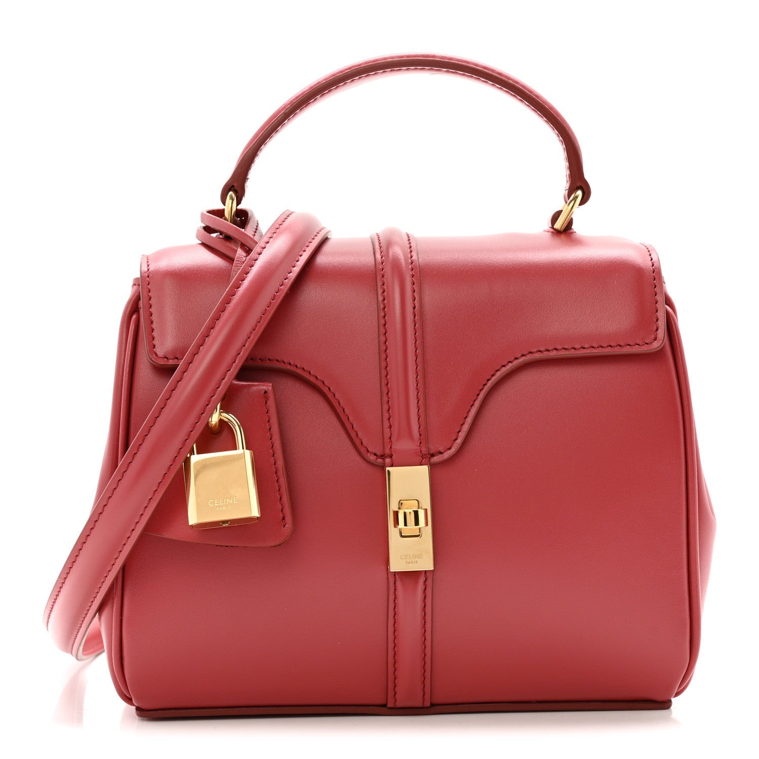 Celine Satinated Calfskin Mini 16 Top Handle Bag Raspberry 1 of 15