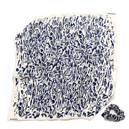 Chanel Silk Twill Hair Scarf Navy Blue White 2 of 4