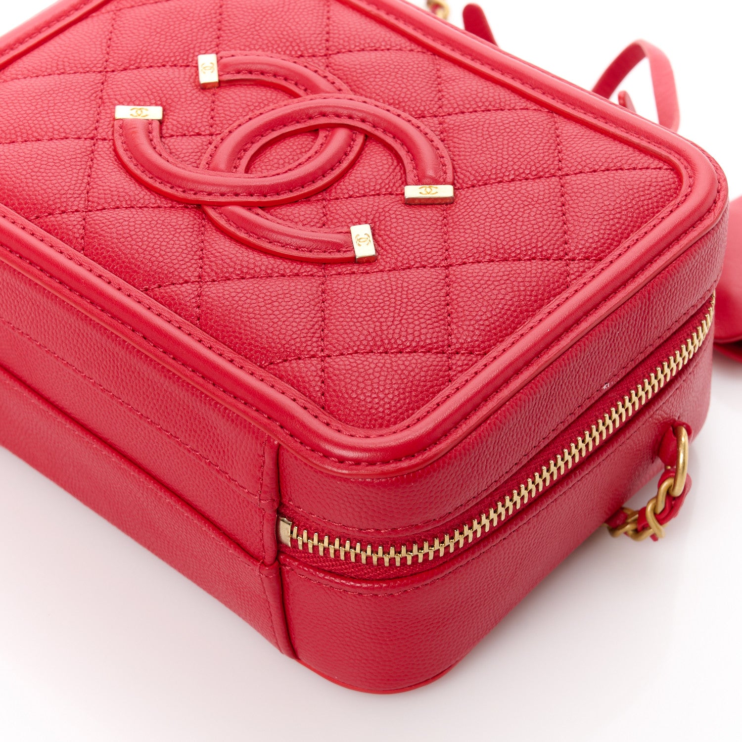 Chanel Caviar Quilted Small CC Filigree Vanity Case Red 10 of 12