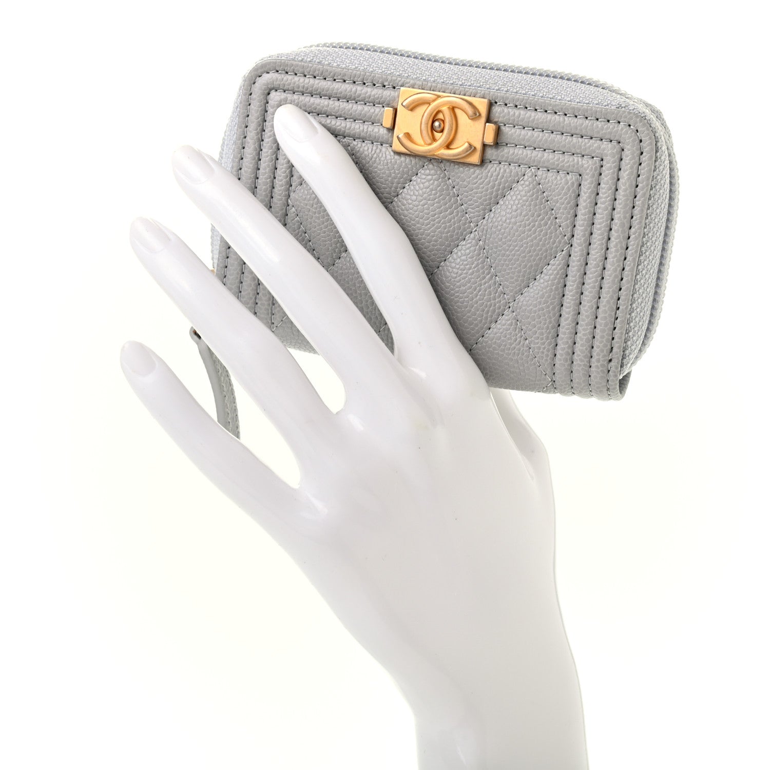 Chanel Caviar Quilted Boy Zip Around Coin Purse Wallet Grey 2 of 7