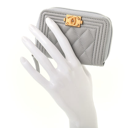 Chanel Caviar Quilted Boy Zip Around Coin Purse Wallet Grey 2 of 7