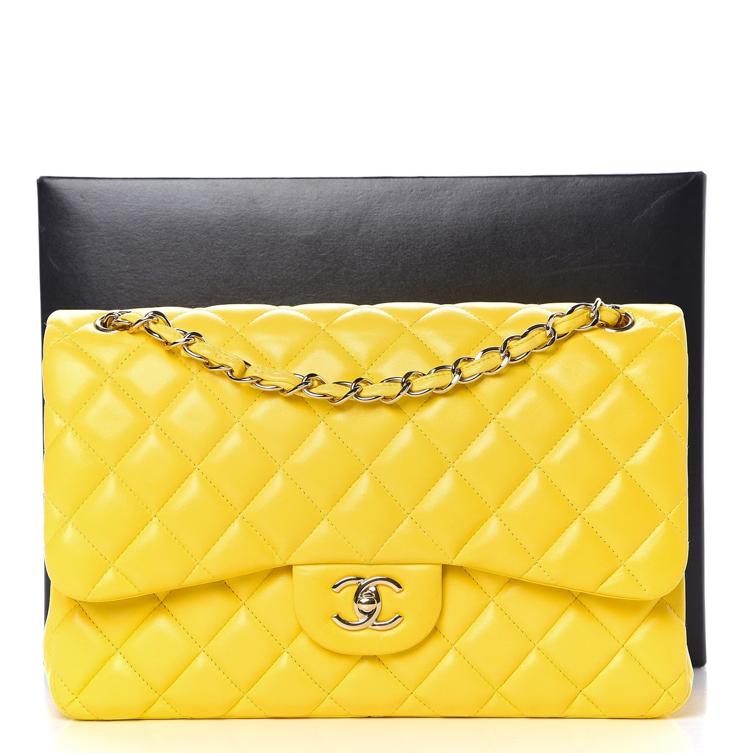 Chanel Lambskin Quilted Jumbo Double Flap Yellow 9 of 9