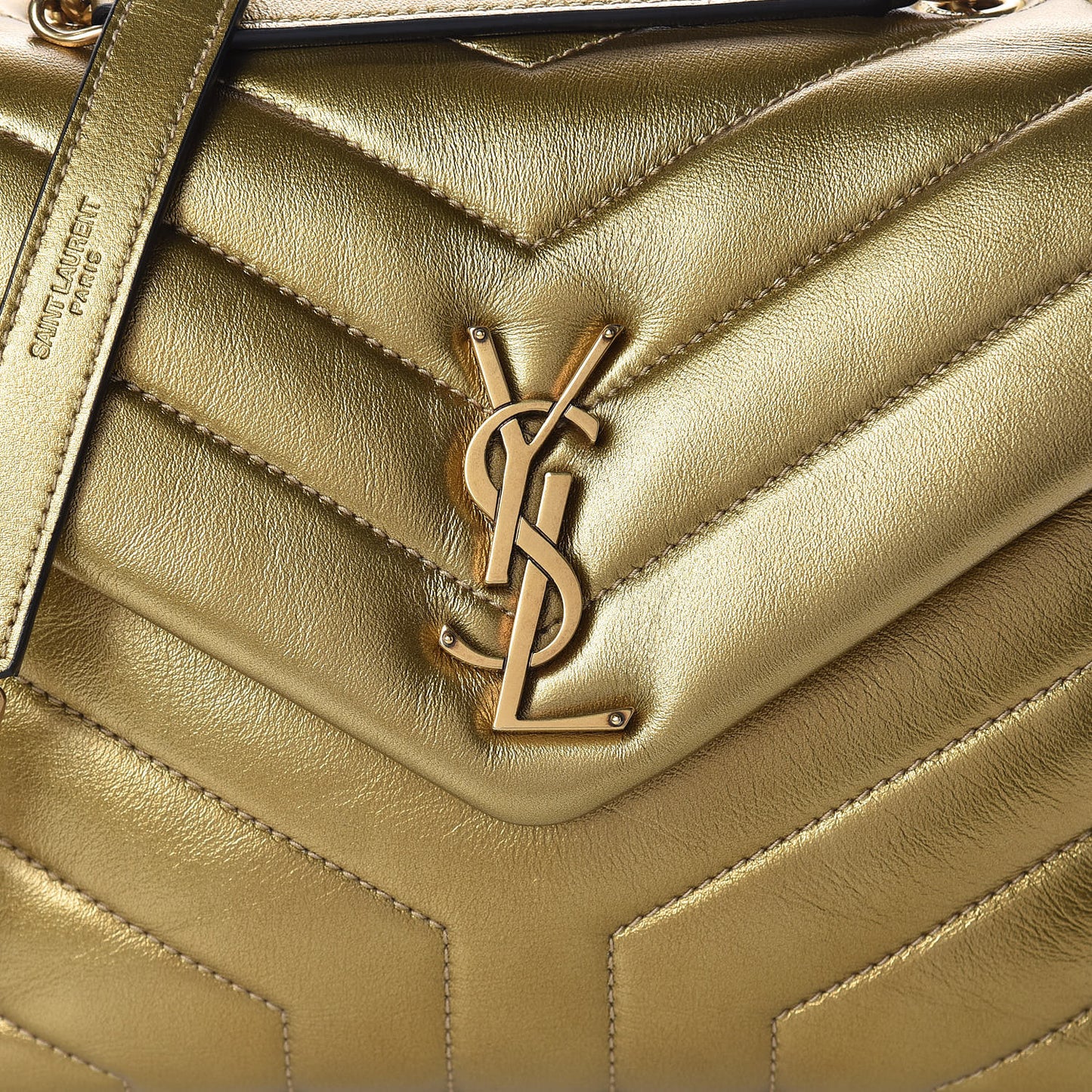 Metallic Calfskin Y Quilted Small Loulou Monogram Chain Satchel Gold