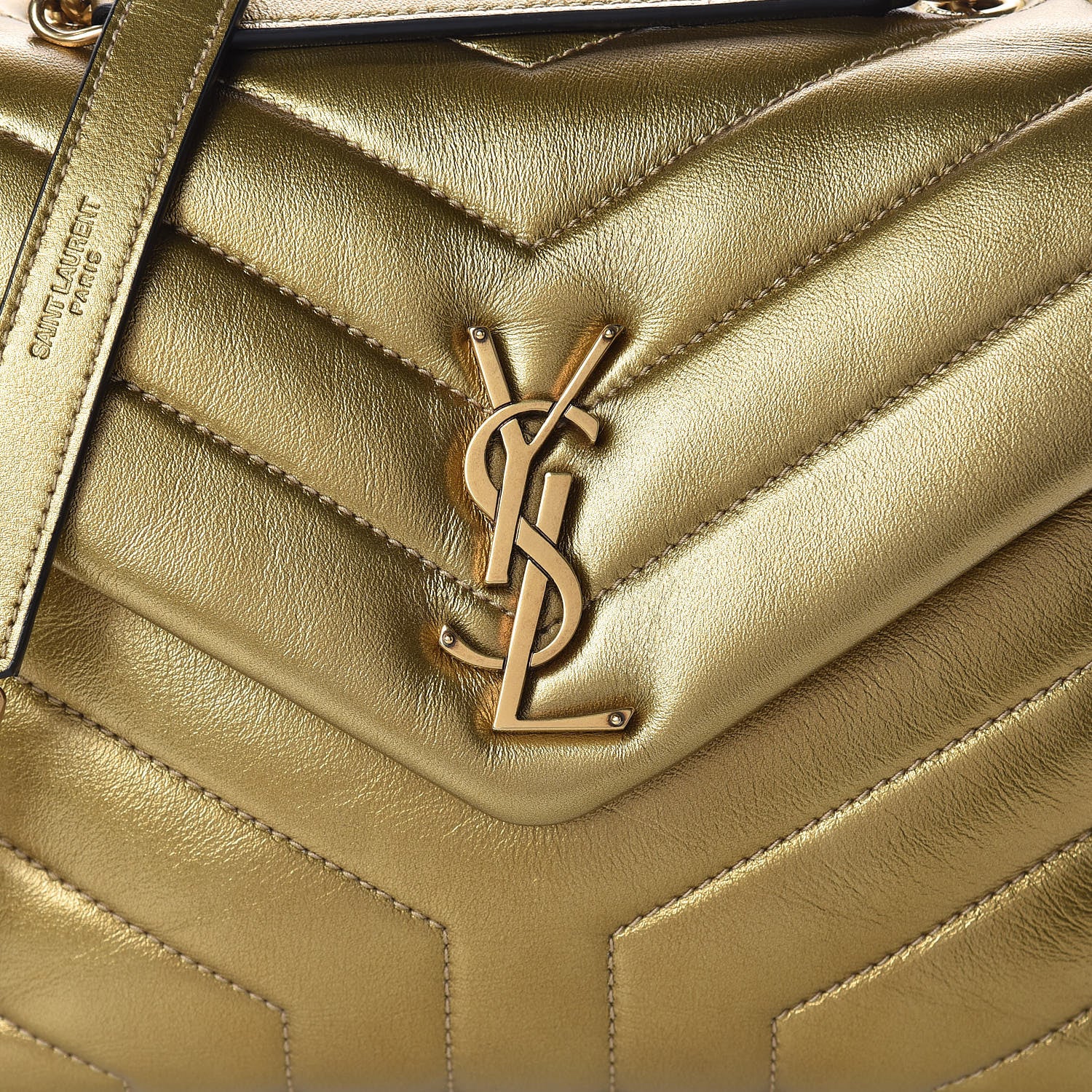 Saint Laurent Metallic Calfskin Y Quilted Small Loulou Monogram Chain Satchel Gold 9 of 12