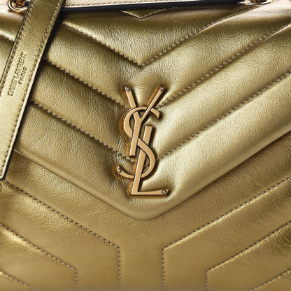 Saint Laurent Metallic Calfskin Y Quilted Small Loulou Monogram Chain Satchel Gold 9 of 12