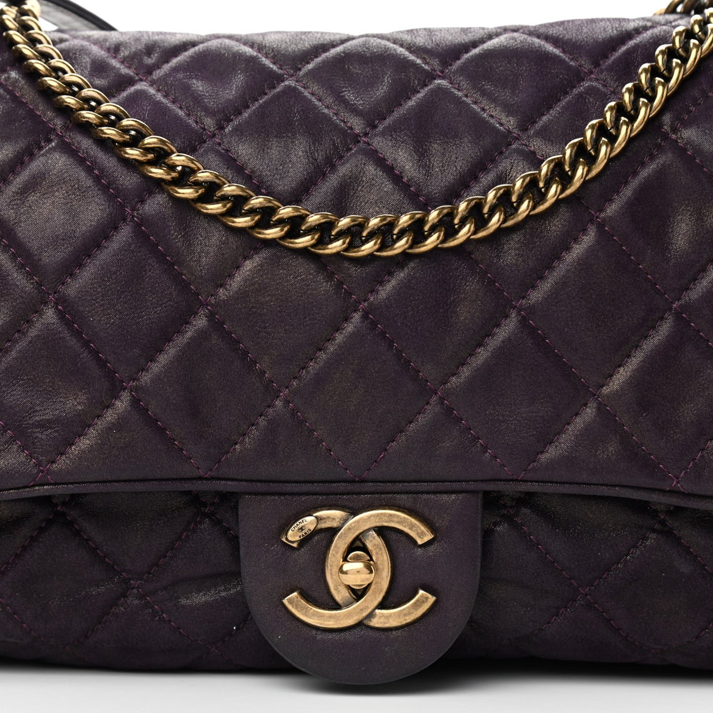 Iridescent Calfskin Quilted Large Shiva Flap Purple