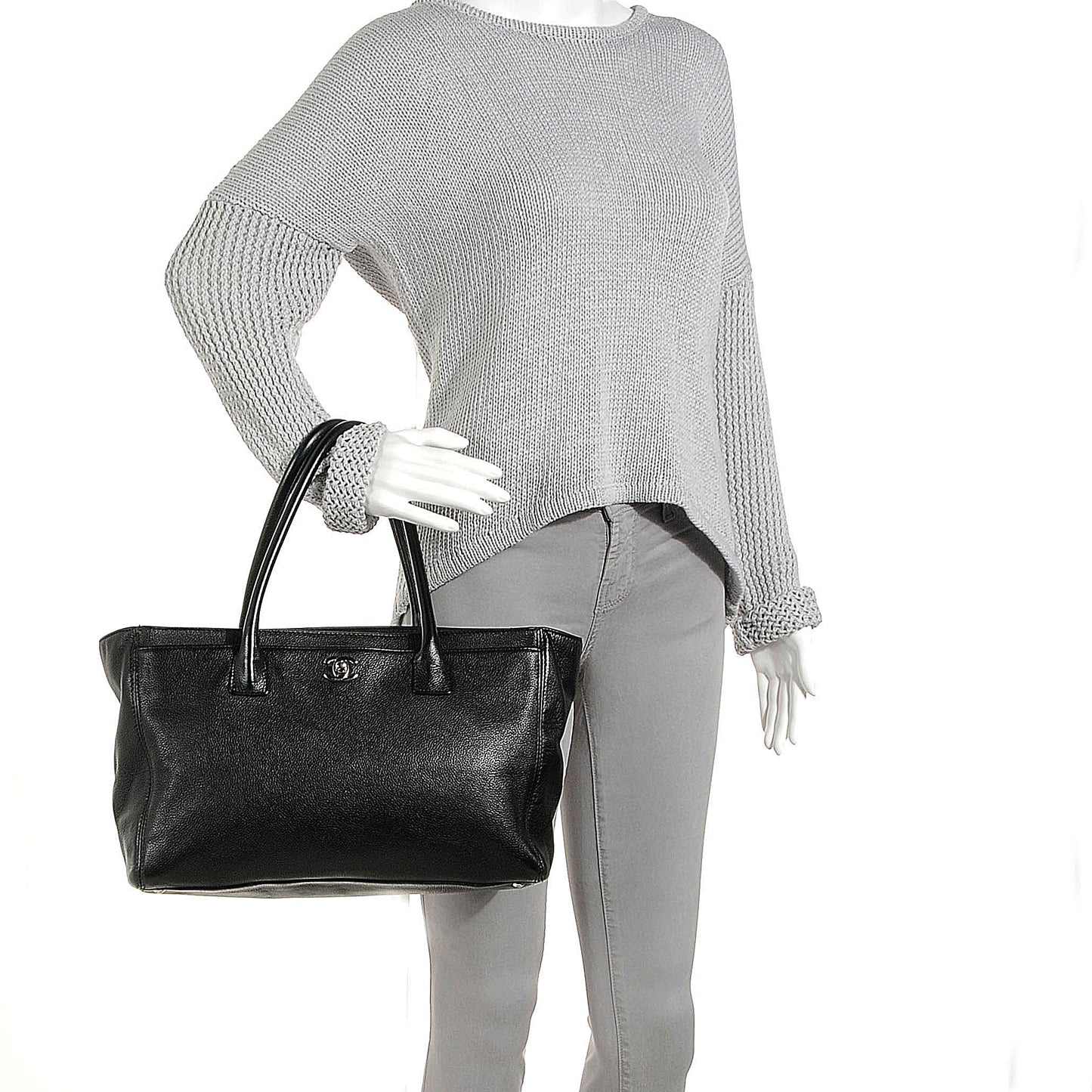 Calfskin Cerf Executive Shopper Tote Black