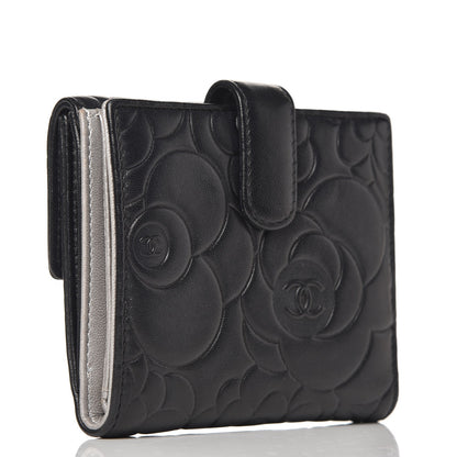 Chanel Lambskin Embossed Camellia French Wallet Black 3 of 8