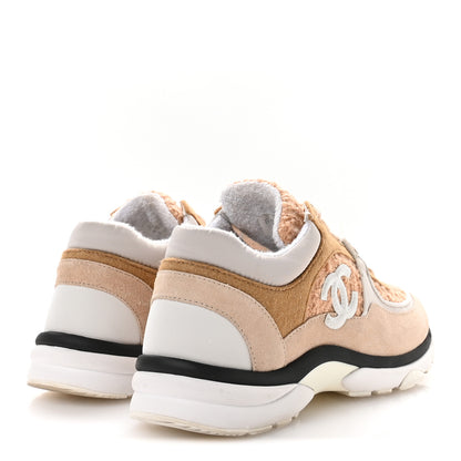 Chanel Suede Tweed Felt CC Sneakers 36.5 Beige 5 of 8