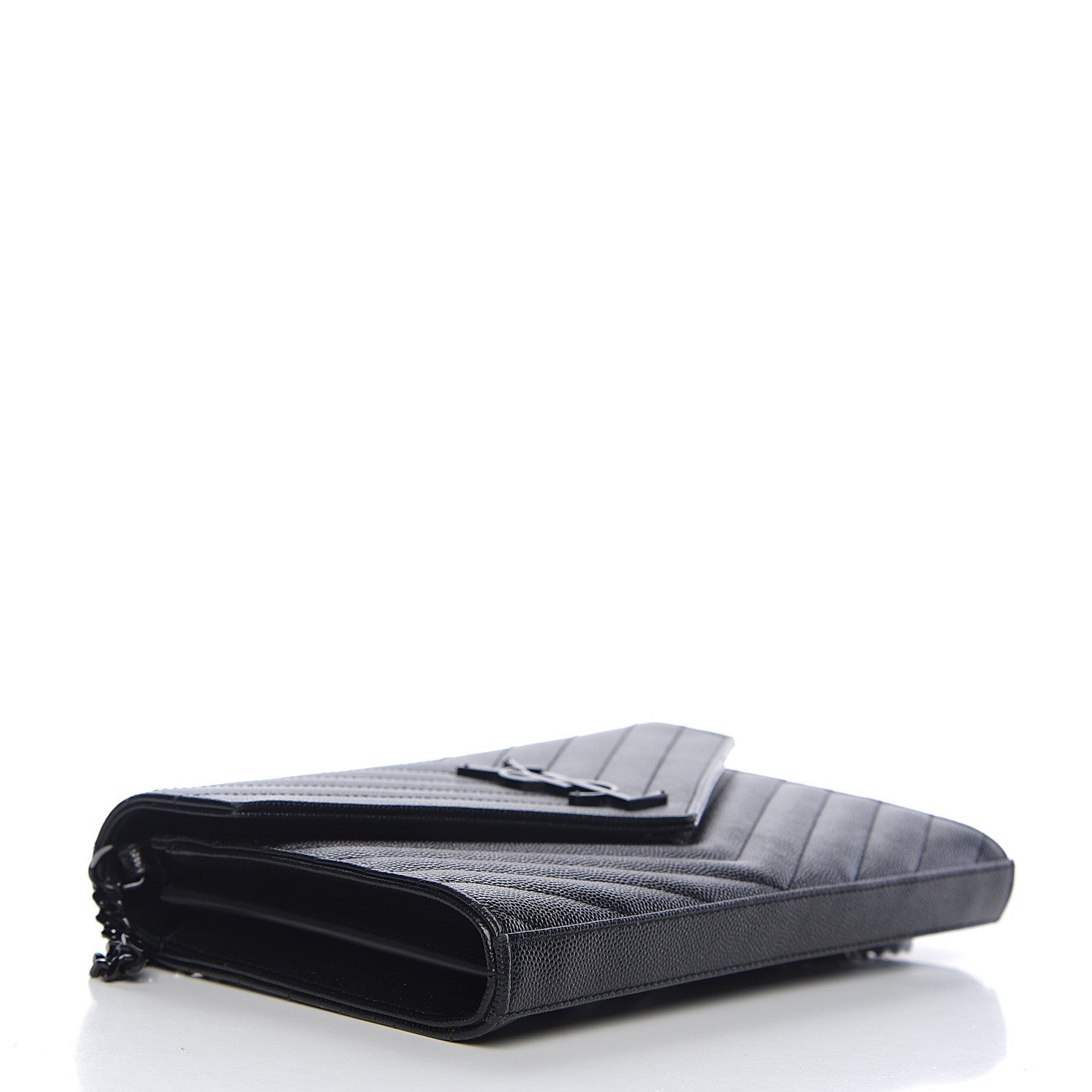 Saint Laurent Grain De Poudre Matelasse Chevron Monogram Chain Wallet Black 3 of 11