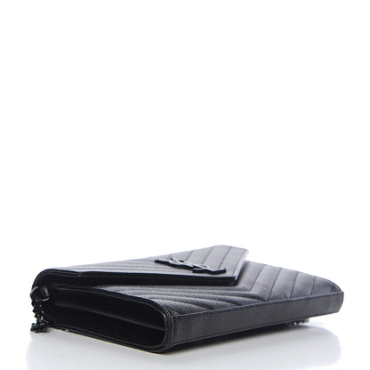 Saint Laurent Grain De Poudre Matelasse Chevron Monogram Chain Wallet Black 3 of 11
