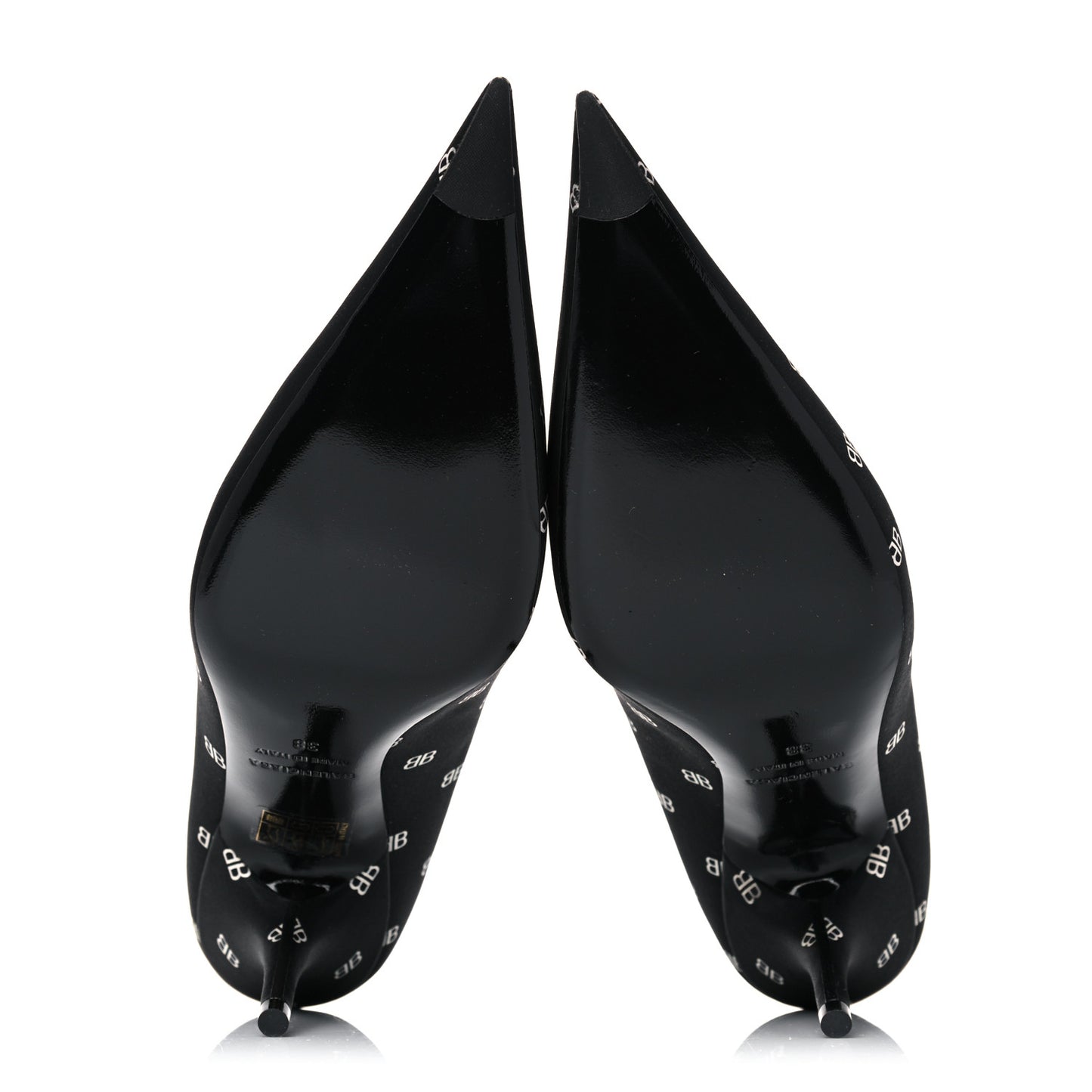 Crepe Satin BB Allover Logo Knife 80mm Pumps 38 Black