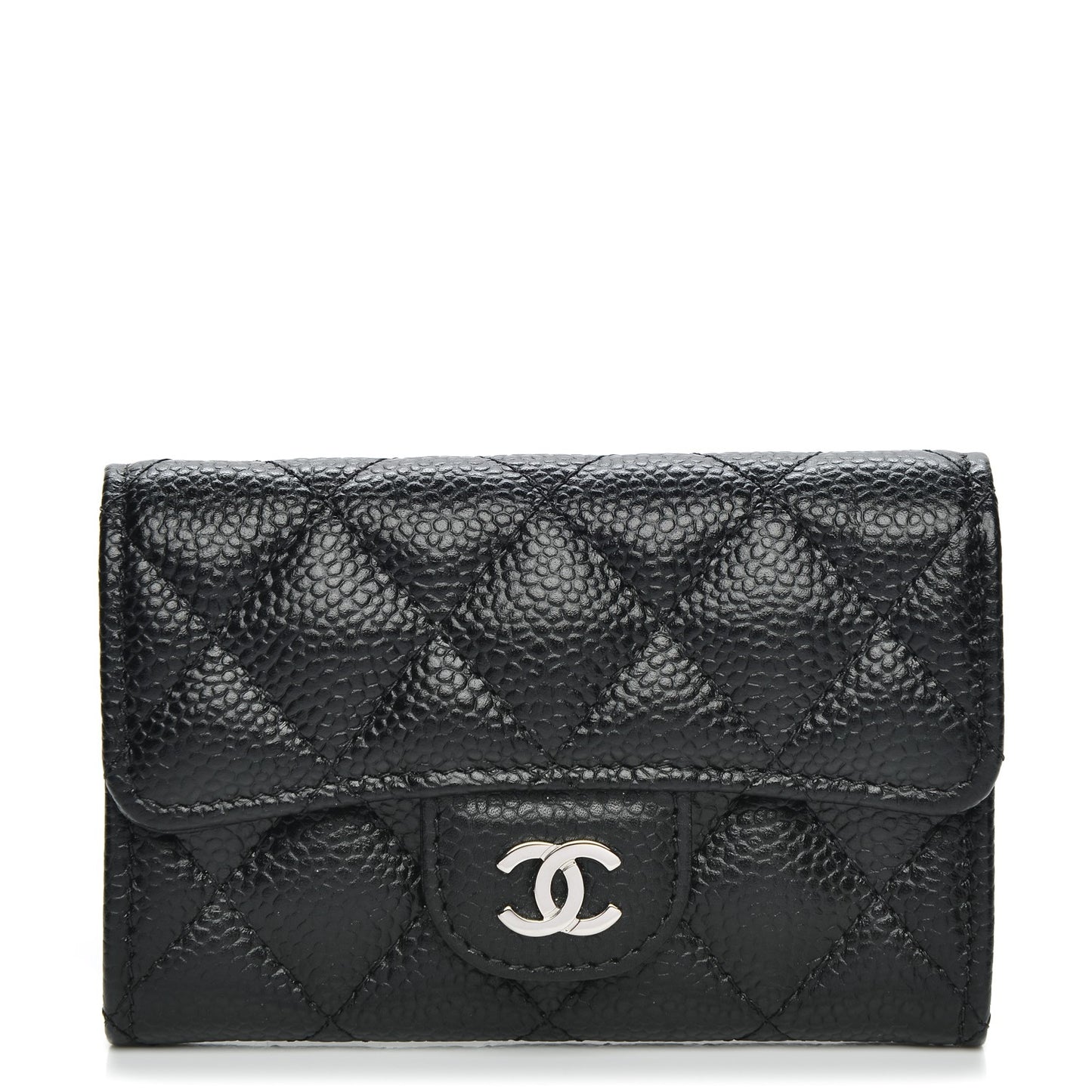Caviar Quilted Flap Card Holder Black