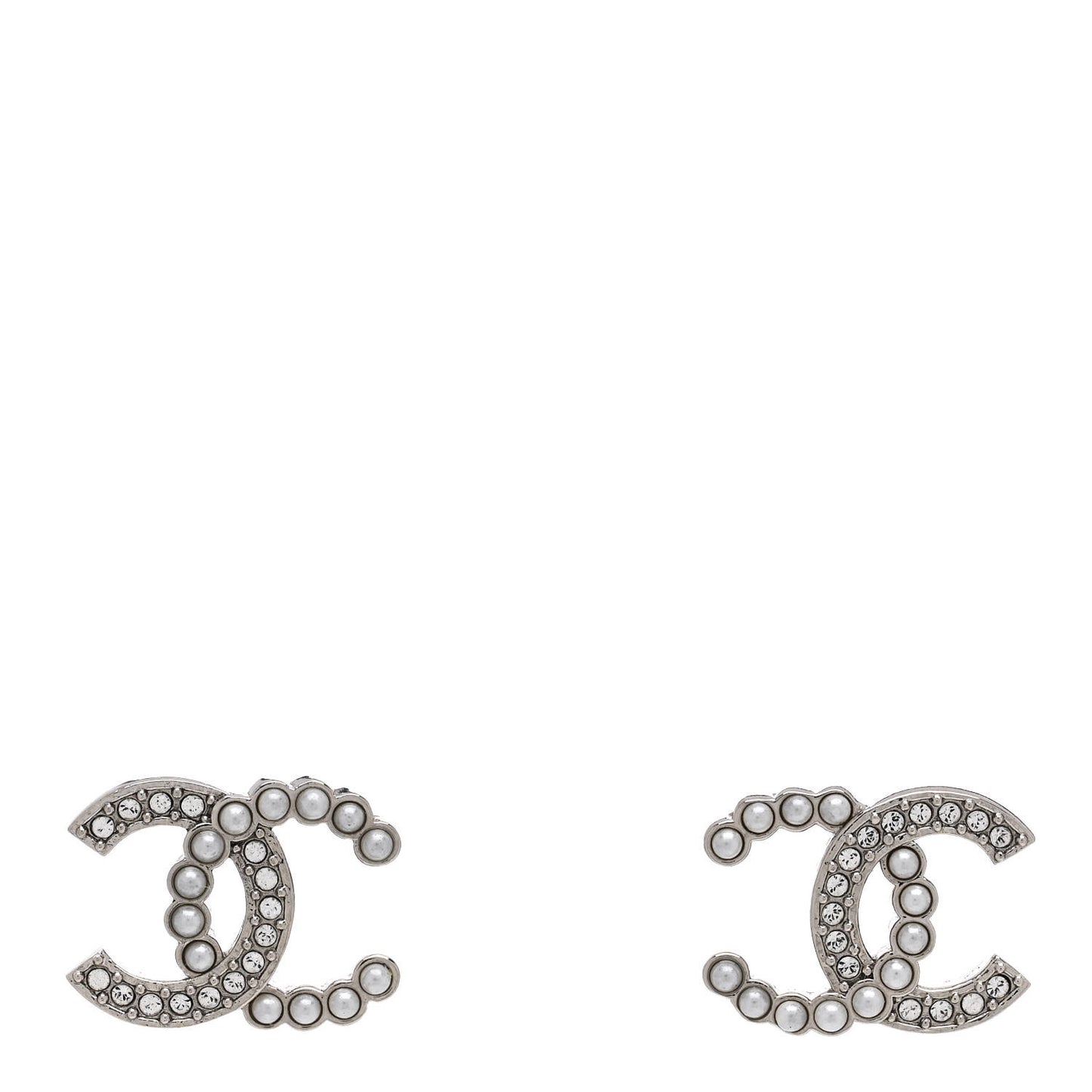 Pearl Crystal CC Earrings Silver Pearly White
