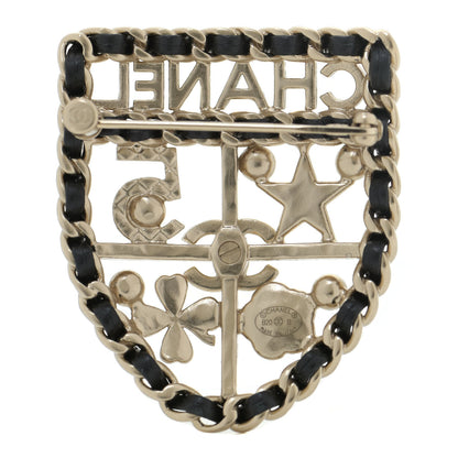Chanel Lambskin Pearl Strass Sergeant Chanel Shield Brooch Gold 3 of 6